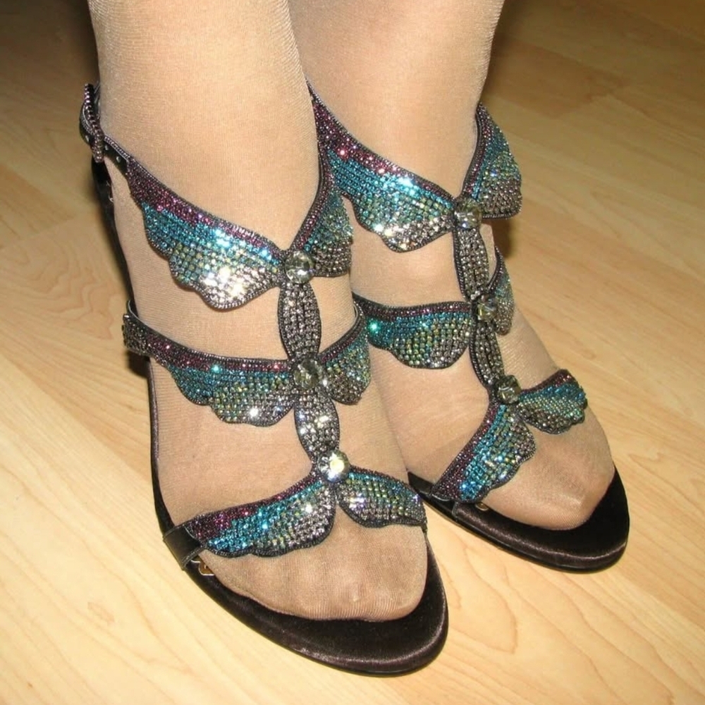 Brand New MM0832_005P Blue Czech Rhinestone High Heel Sandals